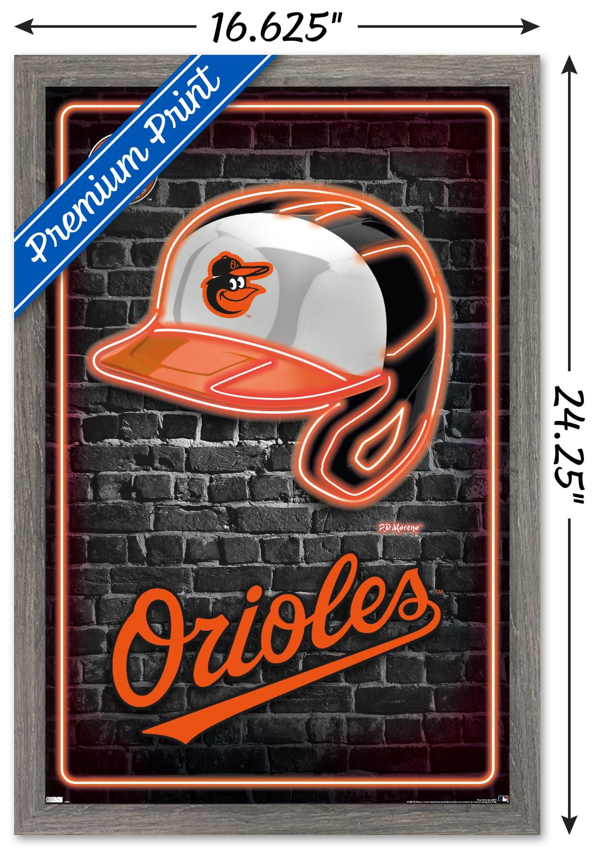 MLB Baltimore Orioles - Neon Helmet 23 Wall Poster, 14.725" x 22.375" Framed