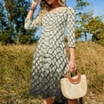 thumbnail image 4 of Beige Snakeskin Textured Background Women's 3/4 Sleeve Dresses Elegant A-Line Midi Dress Flare Summer Casual Sundress, 4 of 9