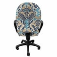 thumbnail image 3 of East Office Chair Slipcover, Vintage Eastern Abstract Floral Pattern with Leaves Grid Style Lines, Protective Stretch Decorative Fabric Cover, Standard Size, Pale and Dark Blue Beige, by Ambesonne, 3 of 5