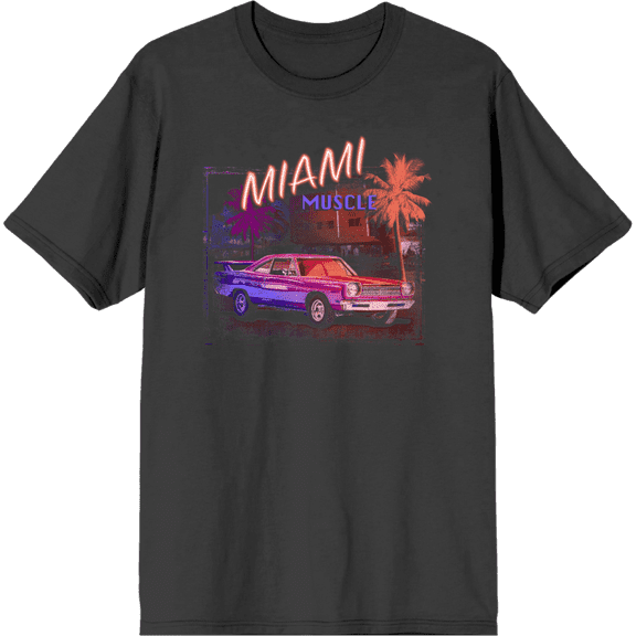 Car Fanatic Miami Muscle Car Adult Short Sleeve Tee-Medium-Charcoal