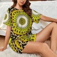 thumbnail image 4 of Fuzoiu Yellow Mandala Print Women's Short-Sleeved Pajama Set,Lounge Sleepwear Set,Womens Pajama Sets 2 Piece,Button-Up Top and Shorts with Pockets-Medium, 4 of 7