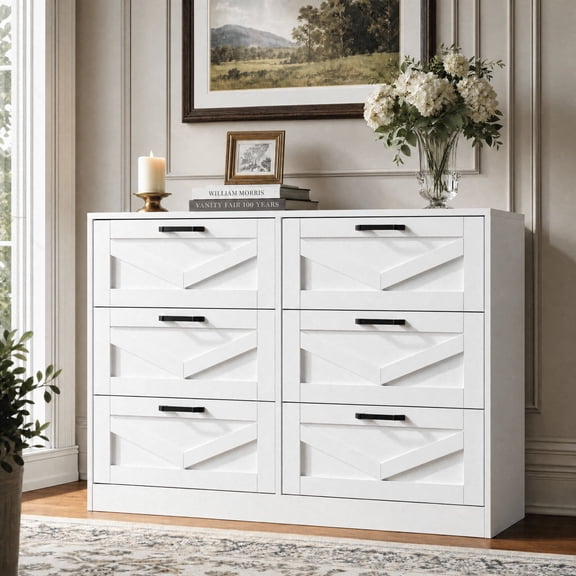 RichYa White Dresser for Bedroom, 6 Drawer Dresser with Metal Handles, Modern Storage Chest for Living Room,Adult