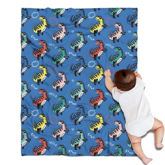 Blue Cartoon Dinosaurs Text Pattern Blanket,Comfortable Soft Lamb Wool Throw Blanket,All Season,Warm Lightweight Blankets for Sofa Bed Couch Living Room Chair,30"x40"