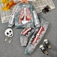 thumbnail image 4 of MEZZALL Toddler Boys Halloween Outfits Skeleton Printed Long Sleeve Shirt And Striped Pants Sets For Kids Party Dress Up Clothes Sets Fashionable, 4 of 6