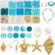 thumbnail image 1 of 354 cuentas de vidrio azul para pulseras, cuentas de vidrio de 8 mm, perlas, cuentas de estrella de mar turquesa, conchas, dijes marinos dorados con accesorios., 1 of 6