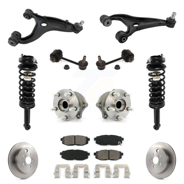Transit Auto Rotors de Disque Arrière Patins de Frein, Roulements de Moyeu, Bras de Commande, Tige de Liaison, Assemblage Complet de la Vérin, Ressort à Ressort, Kit de Suspension (11 Pcs) pour Voiture 2010-2012 Subaru Outback 3.6L KM-100353