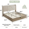 thumbnail image 2 of iPormis King Size Bed Frame with Lift Up Storage & Charging Station, Geometric Upholstered Storage Headboard, Heavy Duty Wooden Slats, No Box Spring Needed, Noise Free, Easy Assembly,Beige, 2 of 7