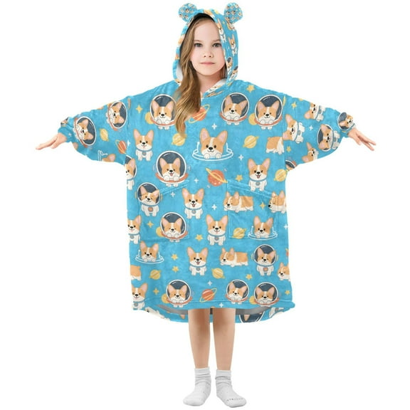 joogoo Wearable Blanket Hoodie for Cute Corgi Dog Space Oversized Sherpa Hooded 3-14 YR M