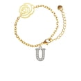 thumbnail image 2 of Delight Jewelry Silvertone Crystal Initial - U - Gold-tone Flower Link Chain Bracelet, 6.75"+2" Extender, 2 of 4