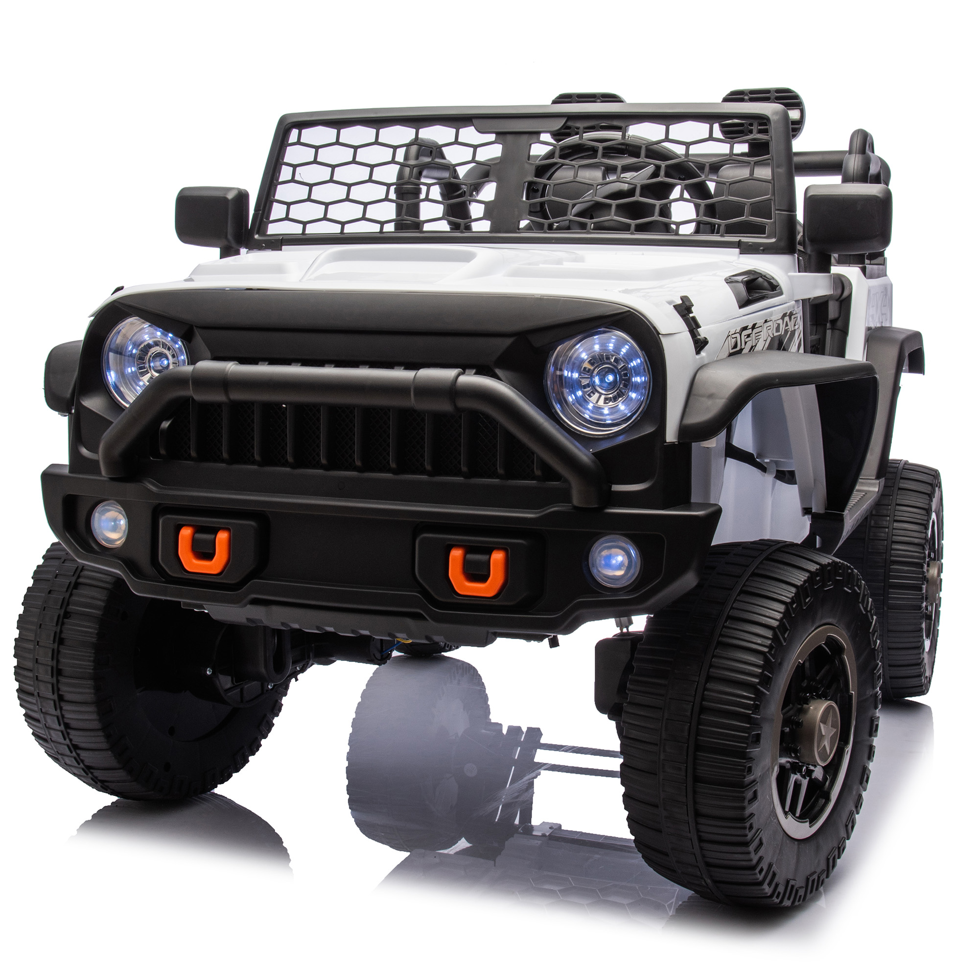 Jorfly 24 Volt Ride on Toys,4WD 2 Seater Power Car wheels UTV w/Remote Control, Bluetooth Music, Spring Suspension, LED Light, 5MPH Max, White