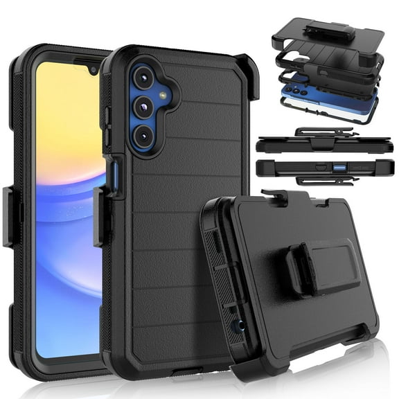 Galaxy A15 5G Case,Takfox Samsung Galaxy A15 5G Holster Phone Case with Built-in Screen Protector Swivel Belt Clip [3 Layers] Heavy Duty Full Body Protection Shockproof Kickstand Cover - Black