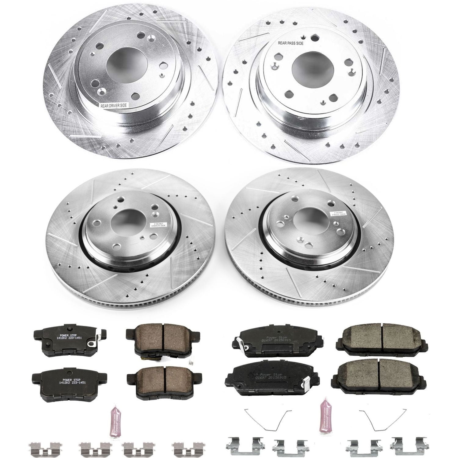 PowerStop Front and Rear Z23 Evolution Sport Carbon-Fiber Ceramic Brake Pad and Drilled & Slotted Rotor Kit Fits: HONDA Select Models K7348