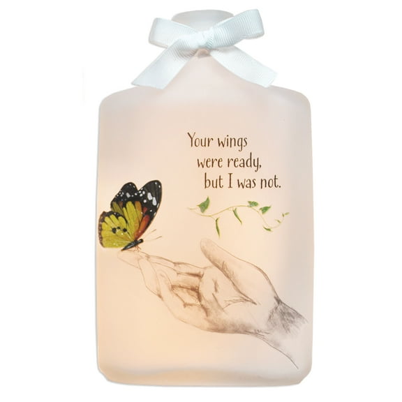 Stony Creek Your Wing Were Ready Memorial, Sympathy, Bereavement Lighted Glass Bottle with Ribbon 8 x 5.25 x 2.75" Inspirational - NEW