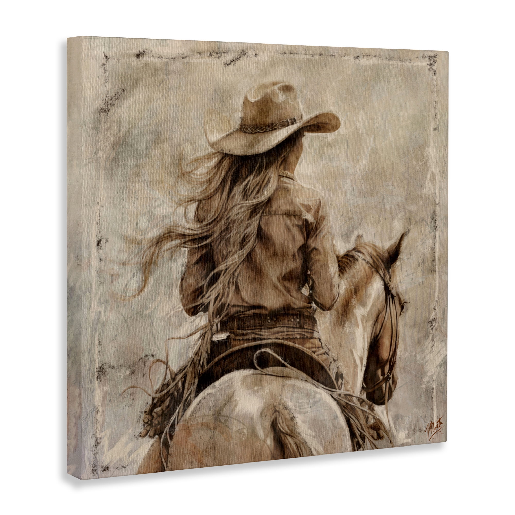 Stupell Industries Windblown Cowgirl on Horseback Canvas Wall Art, design by Marta Wiley