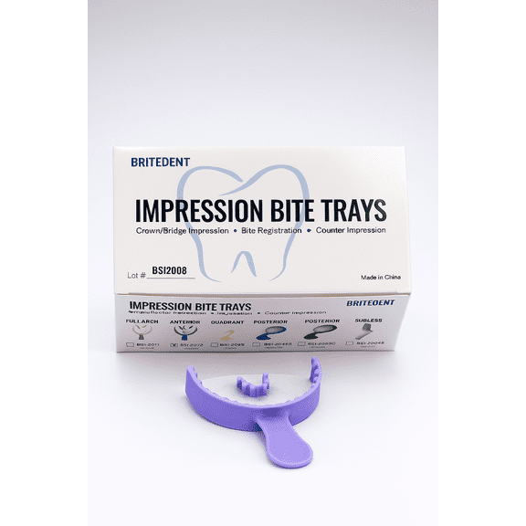 Britedent 35-Pack Purple Anterior Dental Bite Impression Trays – Disposable, Thin Occlusal Mesh, Hygienic & Precise for Crown, Bridge & Bite Registration