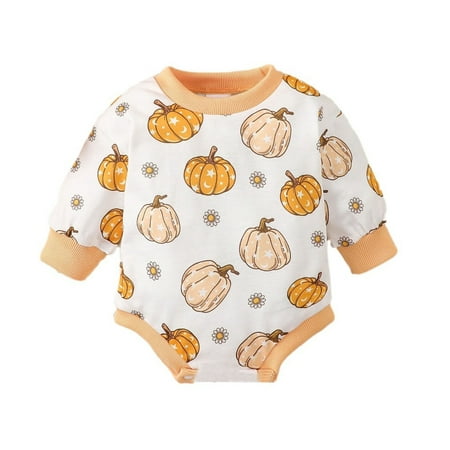 

EFGYYF Baby Onesies Baby Boy Bodysuit Boys Girls Long Sleeve Pumpkin Prints Pullover Romper Bodysuits Baby Boy Clothes Orange 0-3 Months