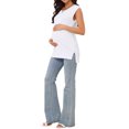 thumbnail image 2 of INSPIRE CHIC Women's Mother's Days Maternity Spring Top Short Sleeve Pullover Tops Basic Ribbed Knit Slim Fitted Casual Shirts 2026 L White, 2 of 6
