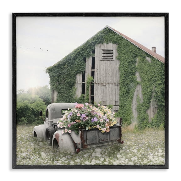 Stupell Industries Farmhouse Magical Farmhouse Barn with Vines Black Framed Giclee Art, 24 x 24, by Lori Deiter