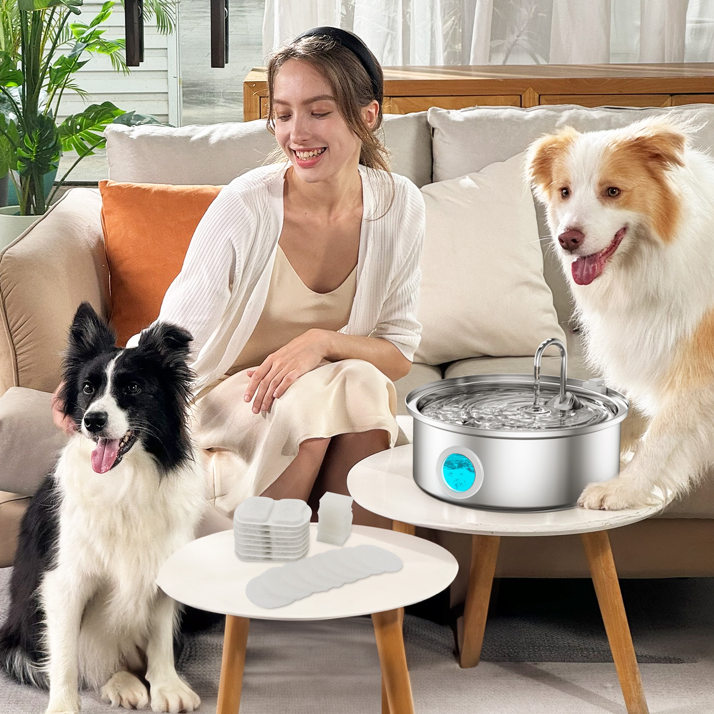 Oneisall 8 Pack Replacement Filters for CW-07 Stainless Steel 7L /230oz/1.8G Dog Water Fountain - White