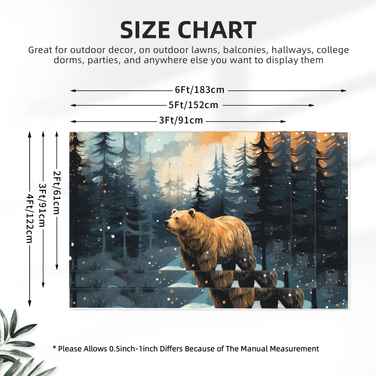 Bear Moose Rustic Wood Four Hole Decorated Banner Flag for Garden Yard Home Decoration Indoor Outdoor 4x6 Ft