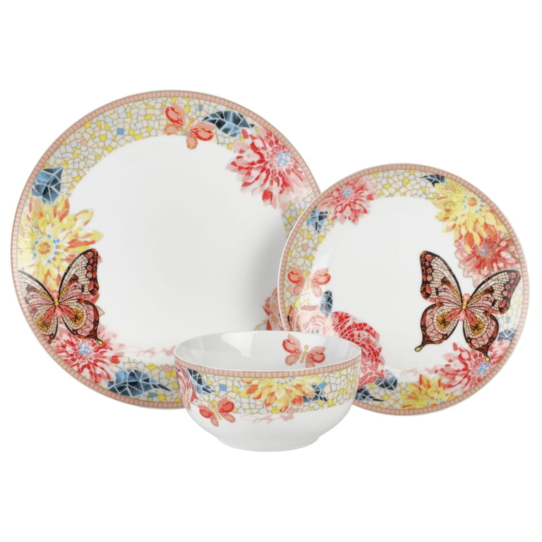 Dolly Parton Jeweled Mosaic 12pc Peach Butterfly Tableware Set