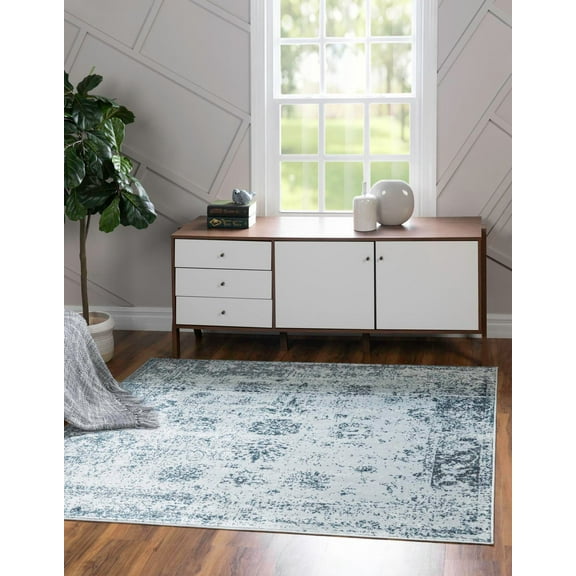 Rugs.com Monte Carlo Collection Rug – 5' Square Light Blue Medium Rug Perfect For Living Rooms, Kitchens, Entryways