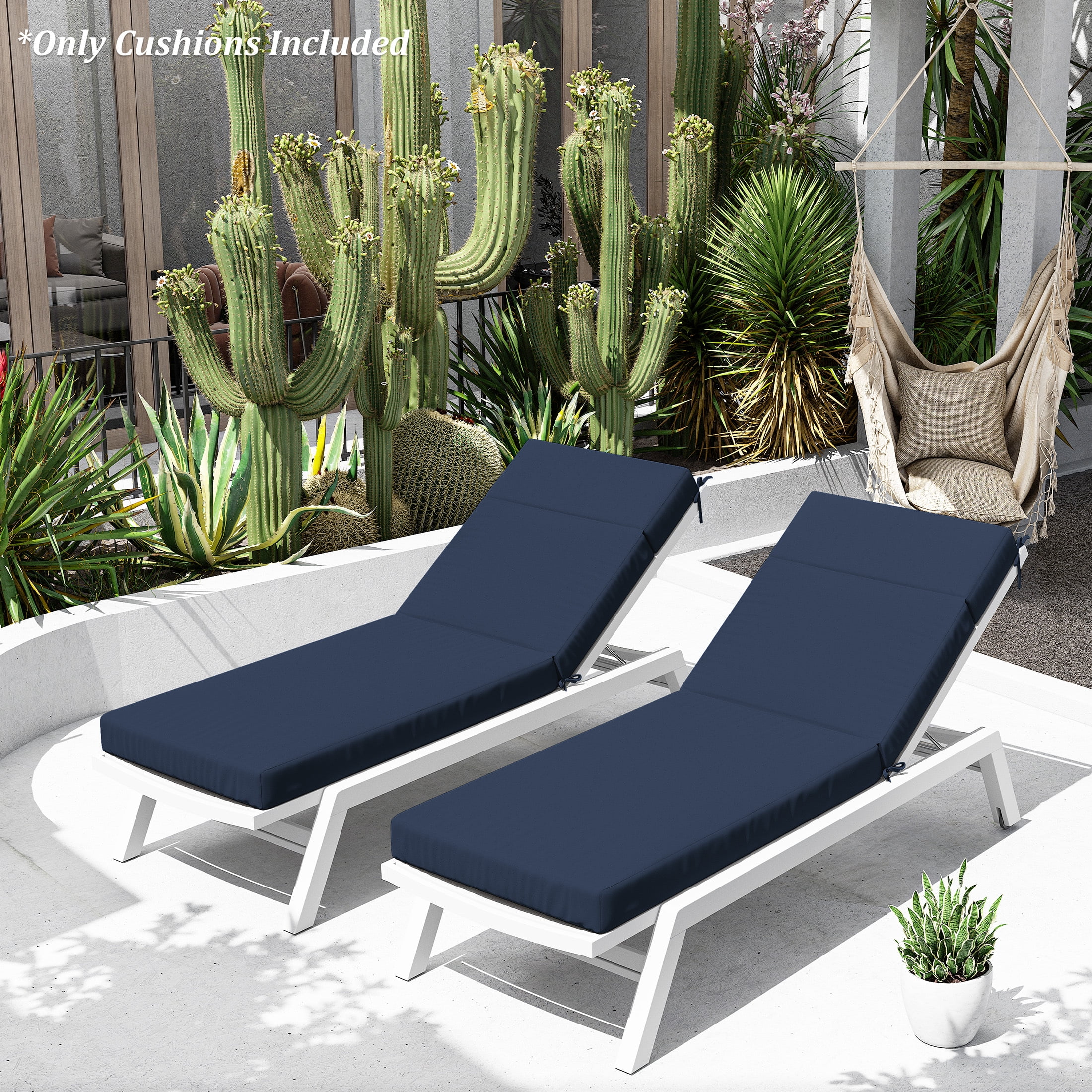 Pakunoda Chaise Lounge Cushions Set of 2, 80" x 26" x 4" Outdoor High-Density Foam Patio Furniture Lounger Replacement Cushions with Zipper Ties Water-Resistant for Pool, Navy Blue