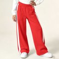 thumbnail image 6 of OGLCCG Fleece Sweatpants Girls Side Stripe Wide Leg Active Sweat Pants Elastic Waist Loose Fit Warm Athletic Trousers with Pockets(Red,12-13 Years), 6 of 8