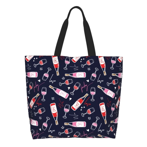 Easygdp Love Wine Bolsas Tote para Mujer, Bolsos de Hombro para Viaje, Bolsos de Mano de Gran Capacidad para Compras y Trabajo