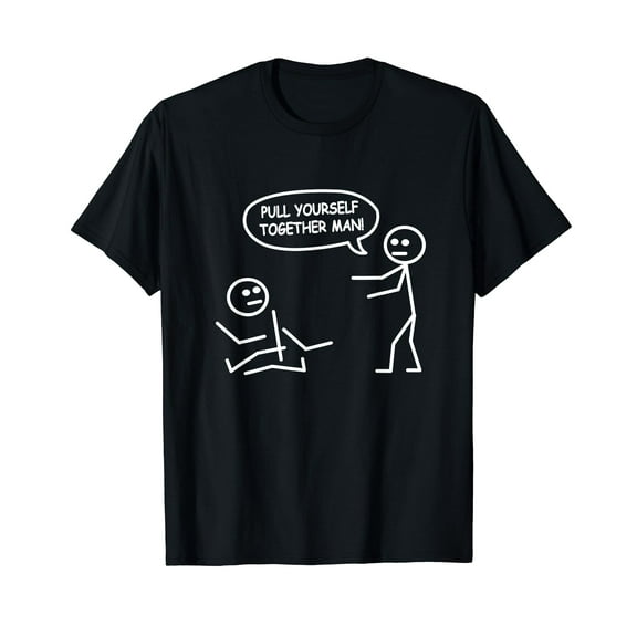 Funny Stick Figure Joke - Pull Yourself Together Man Black T-Shirt
