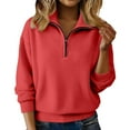 thumbnail image 3 of Women's Half Zip Collar Pullover, Raglan Sleeve Casual Sweatshirt, Pocket Front Kangaroo Pocket, Loose Fit Crewneck Top, Autumn Winter Relaxed Streetwear Style Red M, 3 of 10