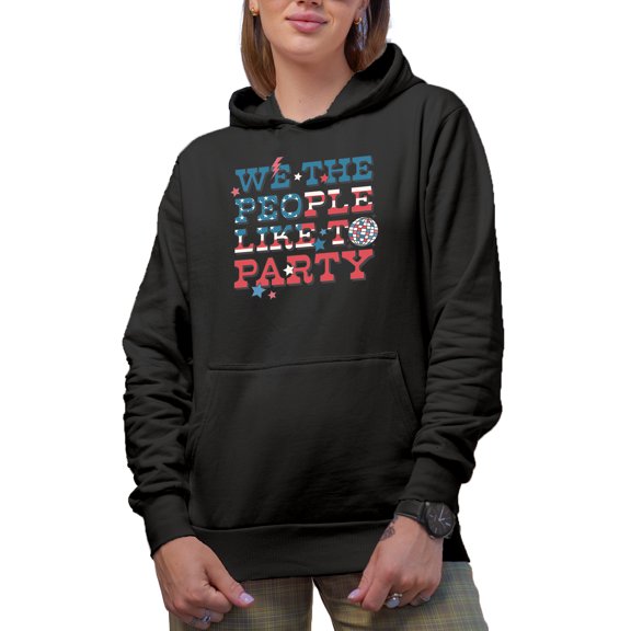 We, The People, Like to Party, Retro 4th of July Gift, Black Hooded Sweatshirt or Hoodie, 2XL