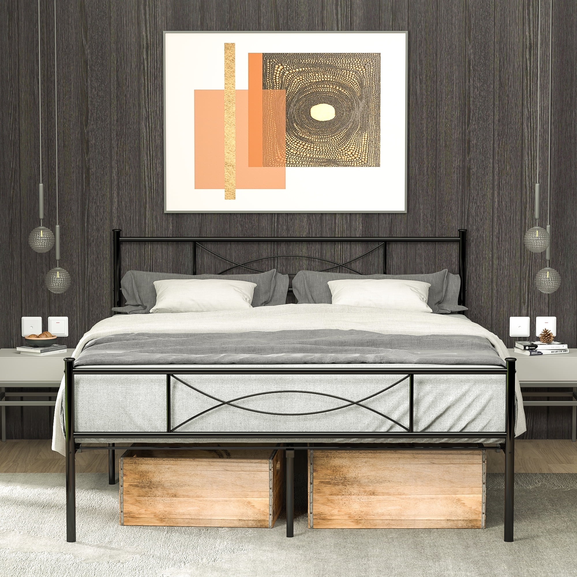 Yoneston Easy Set-up Premium Full Size Metal Platform Bed, Black