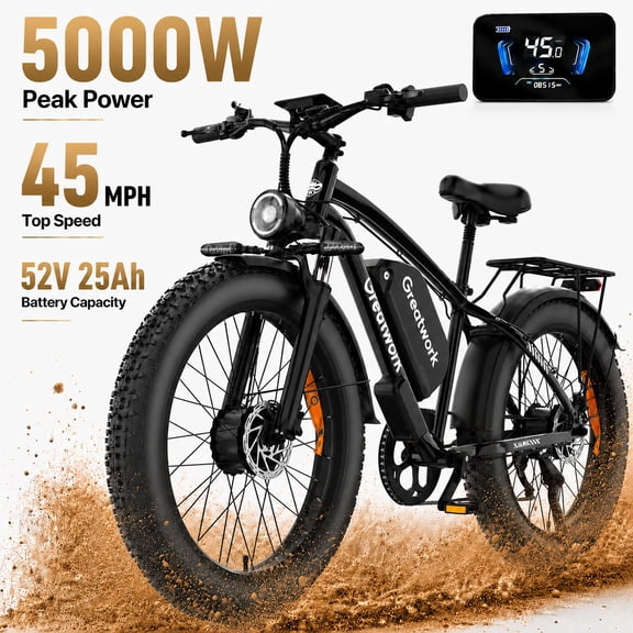5000W Dual Motor Electric Bike for Adults, 52V 25AH Ebike, 45MPH AWD 7-Speed Mountain E-Bike with 26" x 4.0 Fat Tire All-Terrain EBikes UL 2849