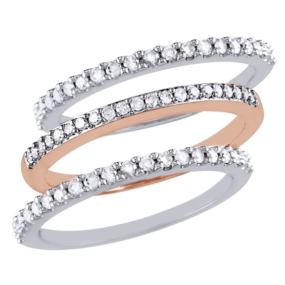 AFFY White Natural Diamond Stackable Three Ring Set in Two-Tone 10k White Gold