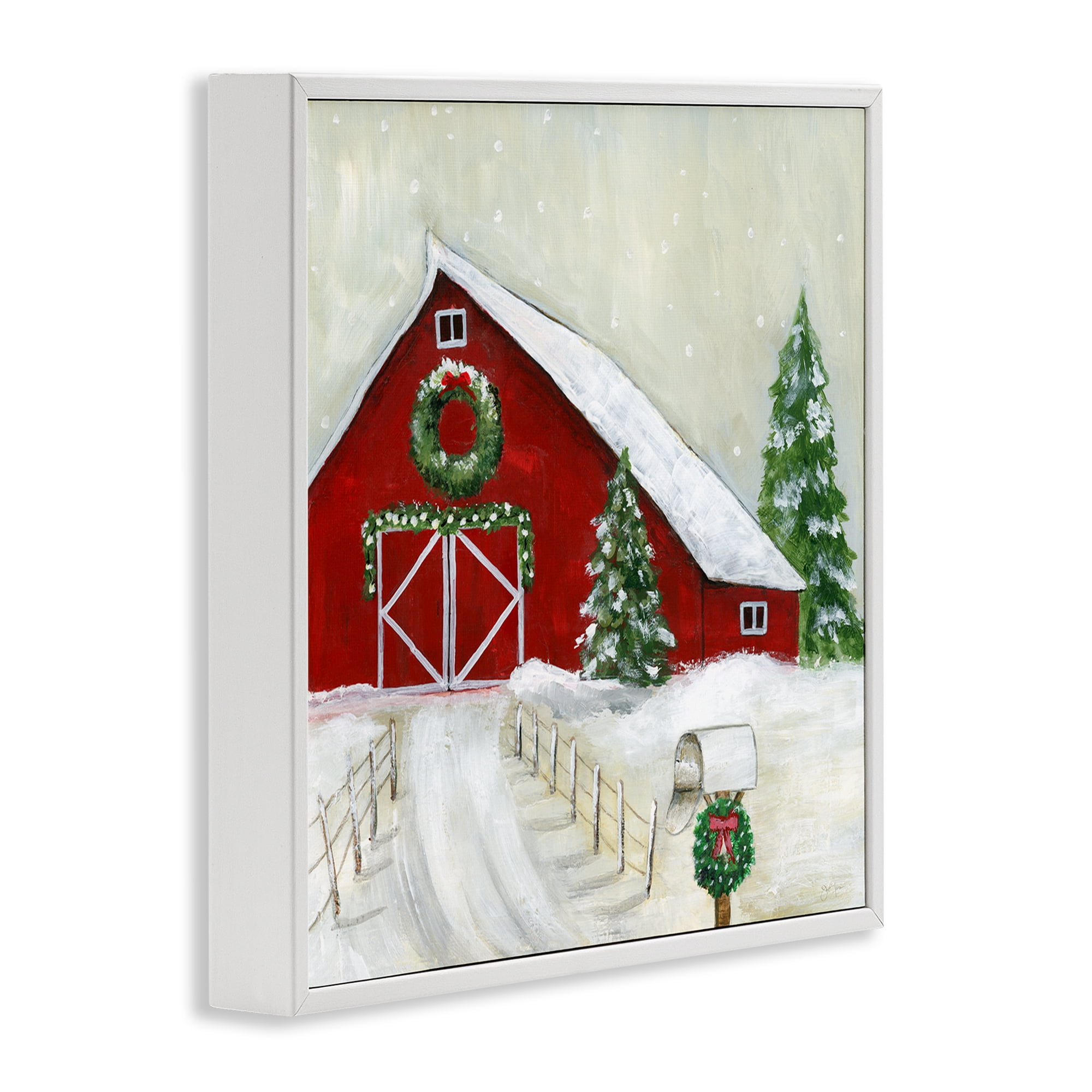 Stupell Industries Winter Barn Scenery Holiday Painting White Framed Art Prints Wall Art, 24 x 24