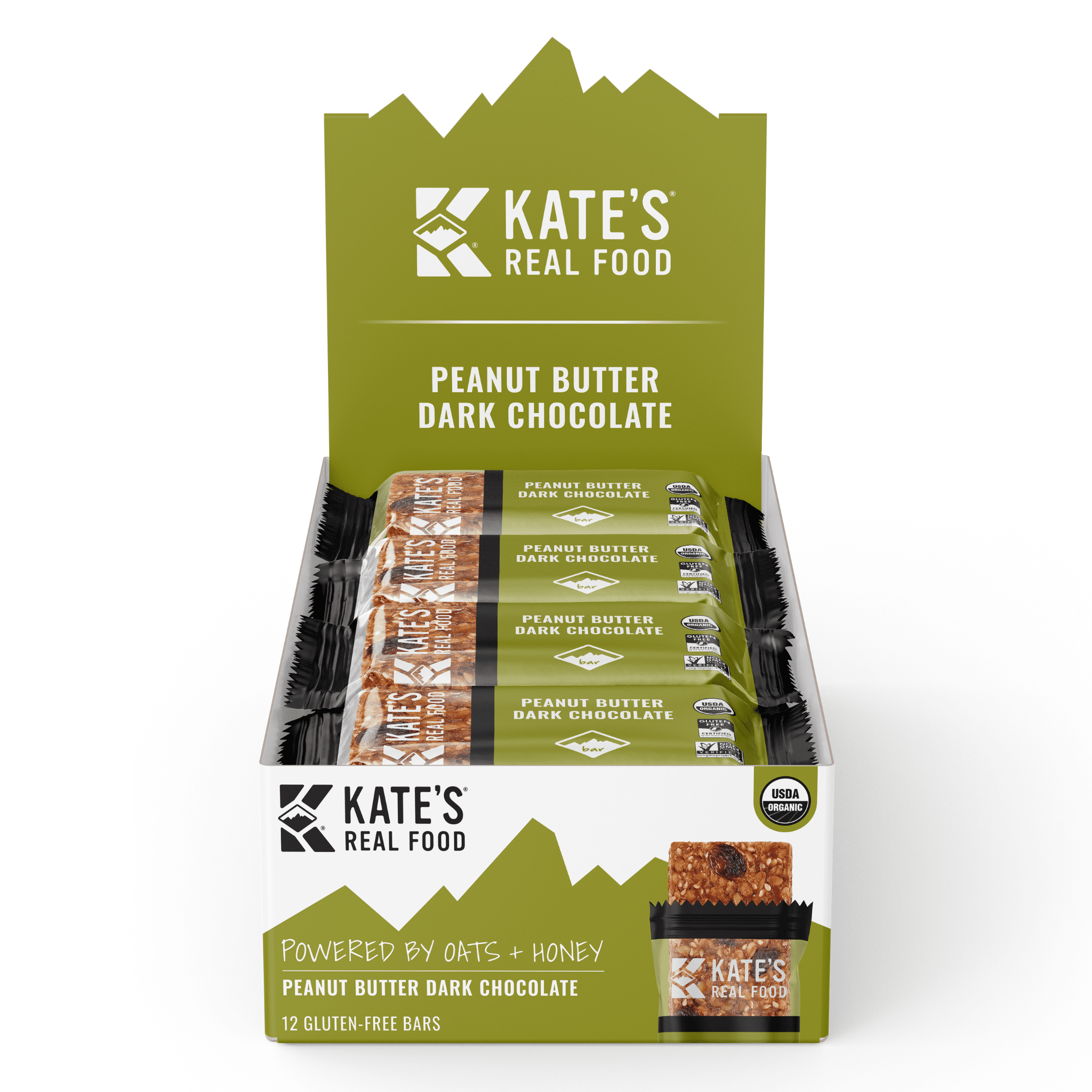 Kate's Real Food Peanut Butter Dark Chocolate Healthy Snack Bars, 12 Count, 2.2 oz