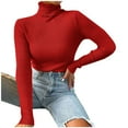 thumbnail image 2 of HTNBO Women's Fall Long Sleeve Turtleneck T Shirt Ribbed Knit Sweater Slim Fit Basic Casual Tee Tops, 2 of 8