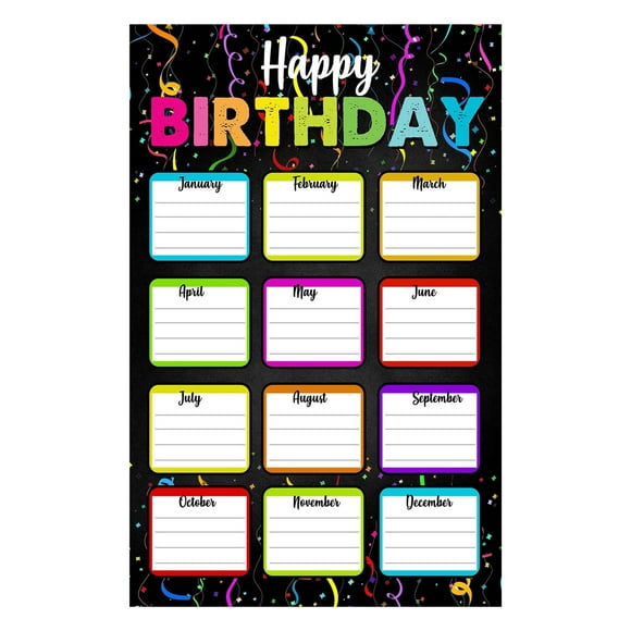 Classroom Calendar Poster Happy Birthday Theme for Back To School Wall Art Unframed 12x18inch(30x45cm)