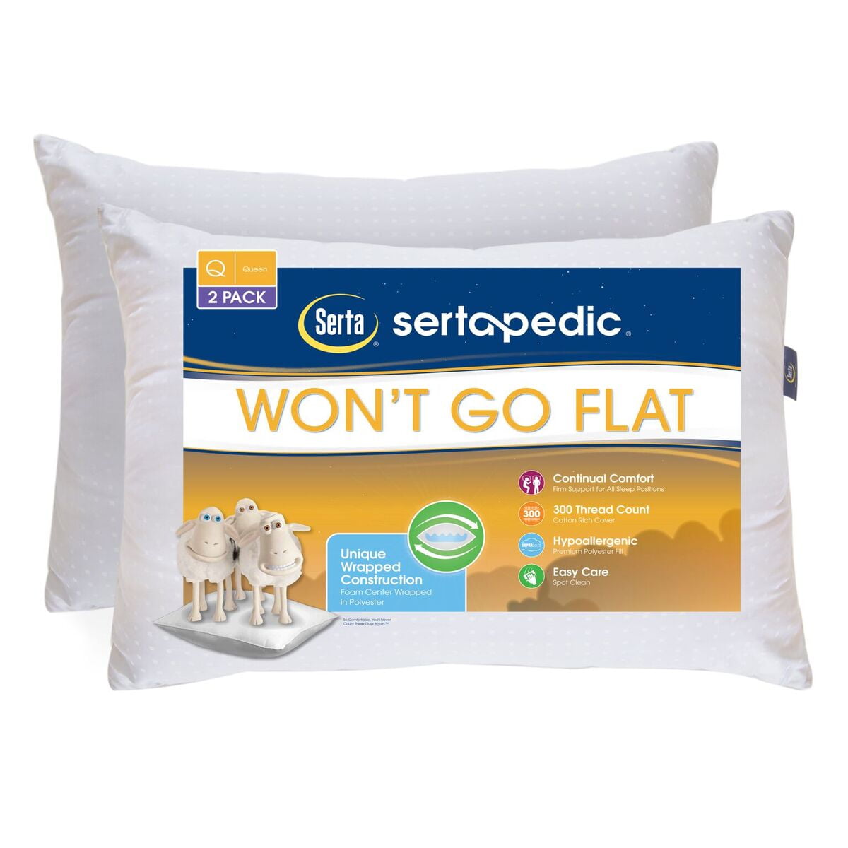Sertapedic Won't Go Flat Pillow, Set of 2