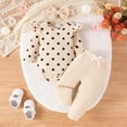 thumbnail image 2 of XUELUO Baby Girls Outfit Sets Summer Dots Print Crew Neck Long Sleeve Ribbed Rompers Bodysuitand Solid Color Pants Headbands Three Piece Outwear,Beige,12-18 Months, 2 of 7