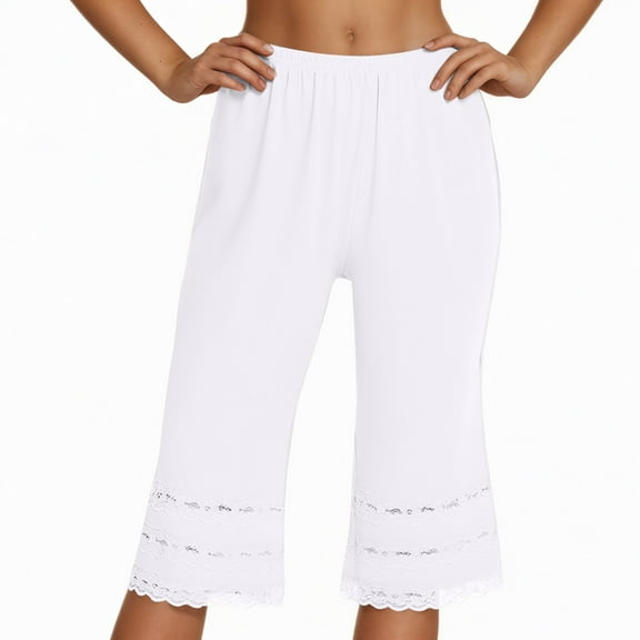 ZHOUCHANKIDS Women's Casual Pants & Capris-Half for Women Bloomers 12-18" Inseam Wide Leg Lace Pajama Petite Pants White
