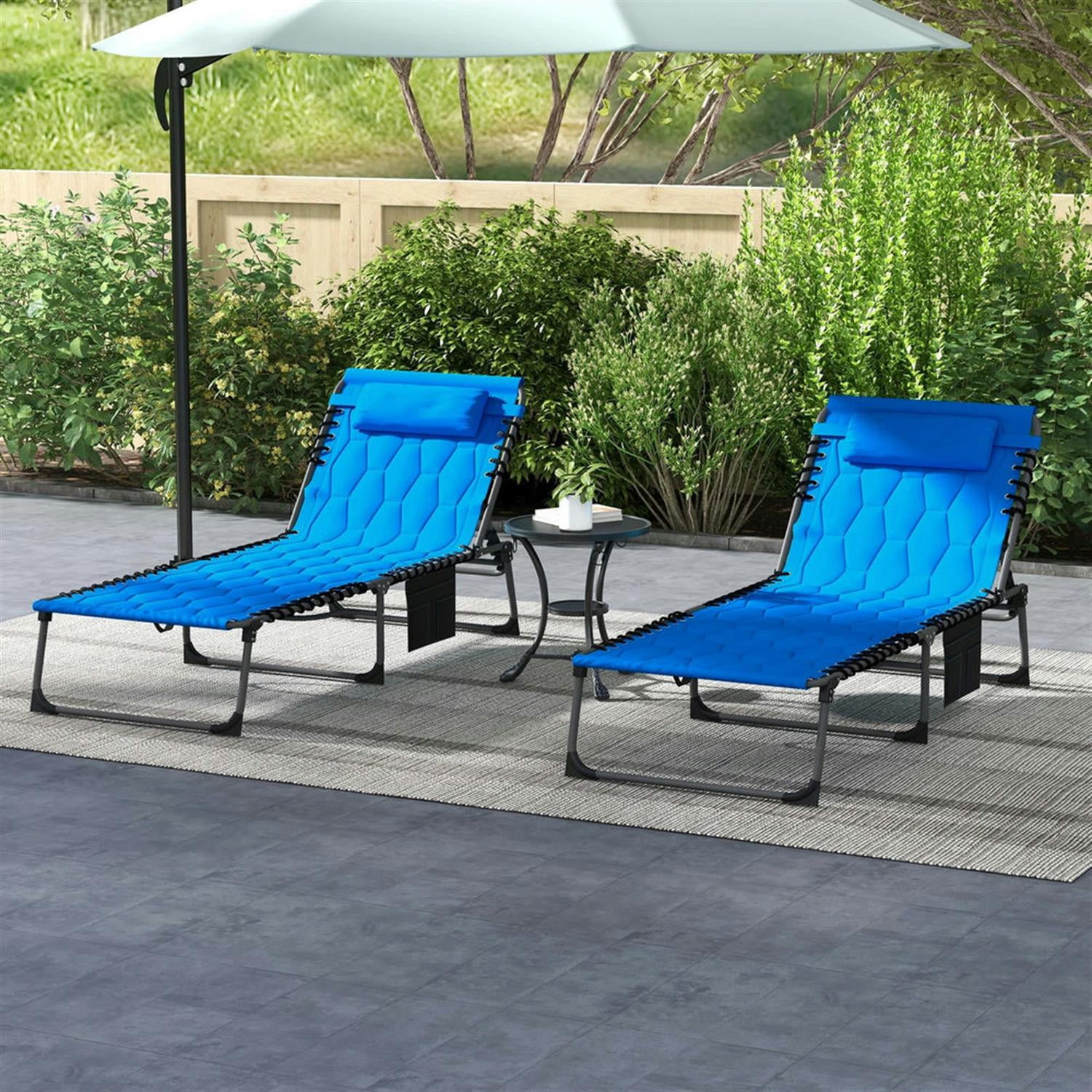 Demi Bonn 2 Piece Folding Chaise Lounge Set with Reclining Back, Portable Outdoor Patio Furniture for Beach, Yard, Blue