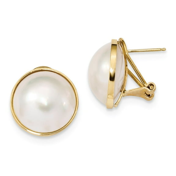 14k 14-15mm White Mabe Freshwater Cultured Pearl Omega Back Earrings