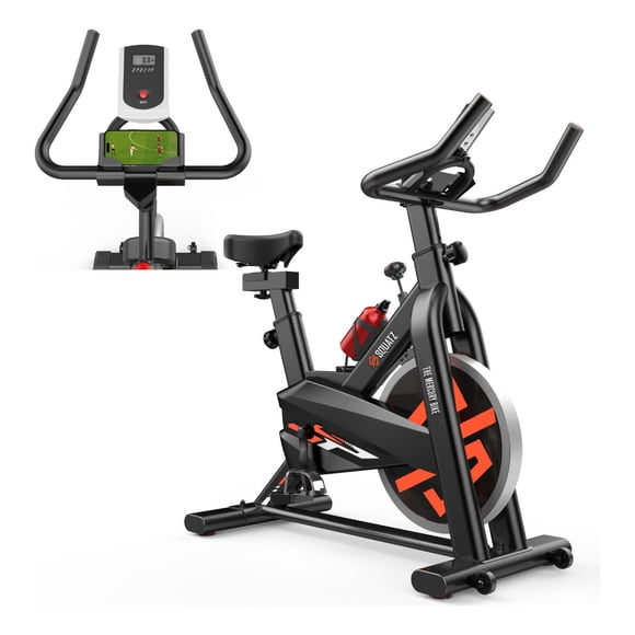 Bicicleta Fija Estática para Spinning SQUATZ, Disco de 14 Kg, Pantalla LCD, Asiento Y Manubrio Ajustables, 8 Niveles de Resistencia, Ejercicio Cardio en Casa