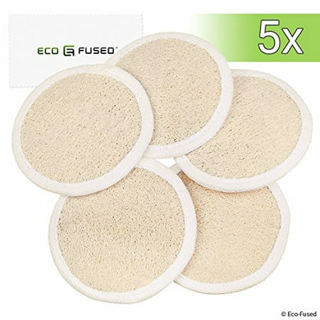 Loofah Pads (Pack of 5) - Exfoliating Scrubbing Sponges - Natural Luffa Material - Essential Skin Care Product - for Shower/Bath - Fibrous Texture - Perfect for Face/Body Wash - Wet It and Apply Soap
