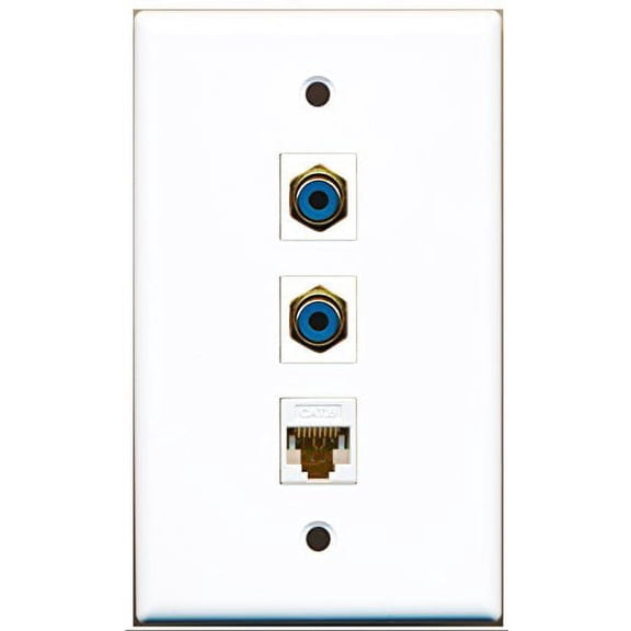 RiteAV - 2 Port RCA Blue and 1 Port Cat6 Ethernet White Wall Plate