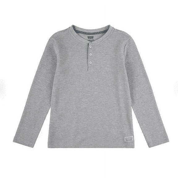 Levi's Boys Thermal Henley Long Sleeve Tee (Grey Heather, XL)