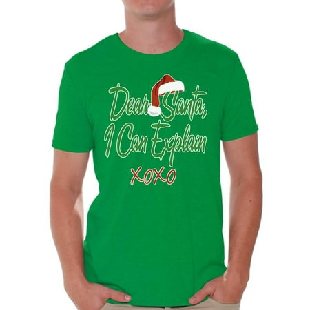 Awkward Styles Dear Santa I Can Explain XOXO Christmas Shirt Santa Hat Christmas Tshirts for Men Ugly Christmas Shirt Funny Tacky Party Holiday Men's Holiday Tee Xmas Santa XOXO Holiday Top