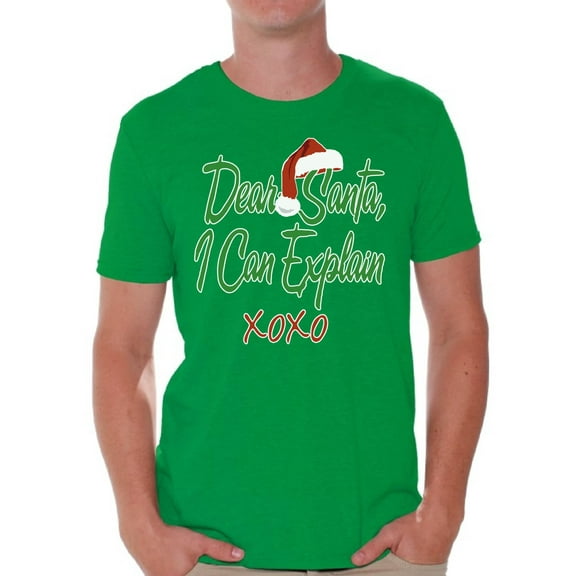 Awkward Styles Dear Santa I Can Explain XOXO Christmas Shirt Santa Hat Christmas Tshirts for Men Ugly Christmas Shirt Funny Tacky Party Holiday Men's Holiday Tee Xmas Santa XOXO Holiday Top